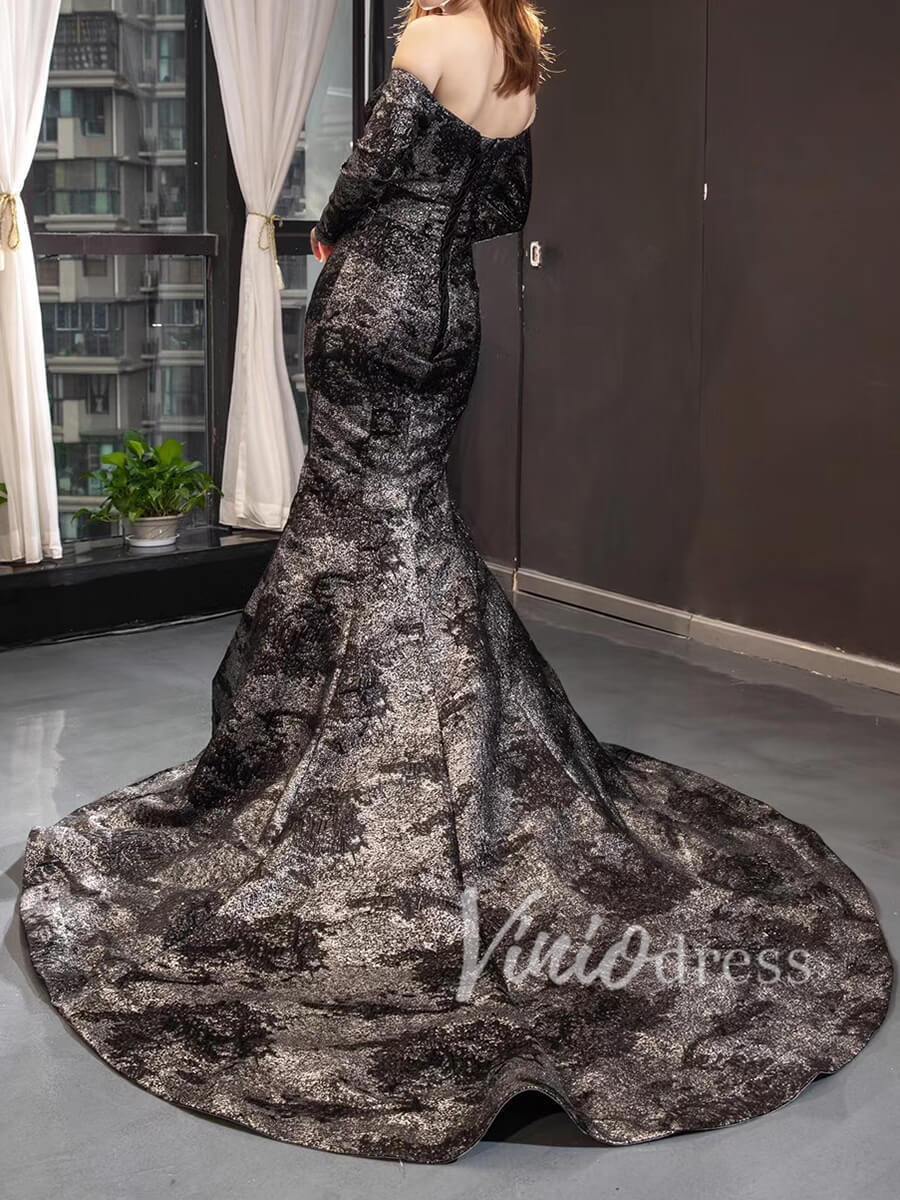 Black Satin Long Sleeve Beaded Mermaid Backless Prom Dresses, FC2362 –  Dairy Bridal